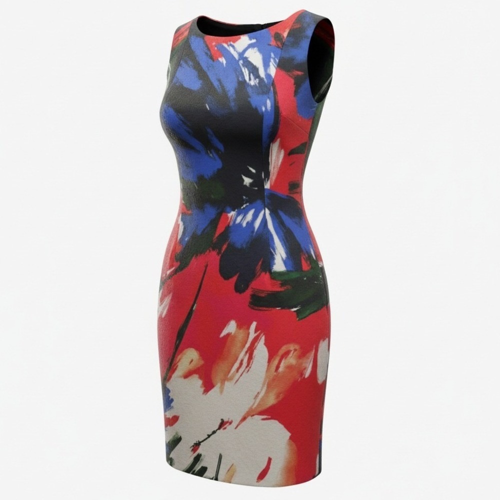 Lafayette 148 Sheath Dress Womens 4 Multicolor Abstract Floral Brushstroke Print